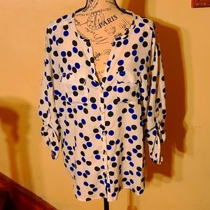 RETRO BLACK, WHITE, AND BLUE POLKA DOT BLOUSE